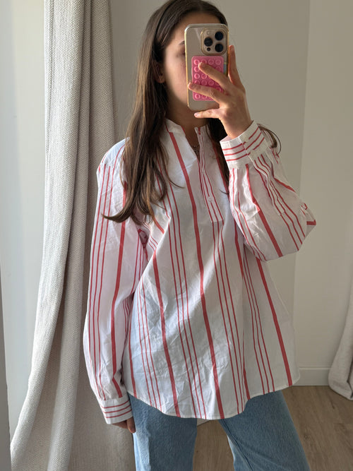 Chemise Claudie Pierlot blanche rayures corail T.40 01/06