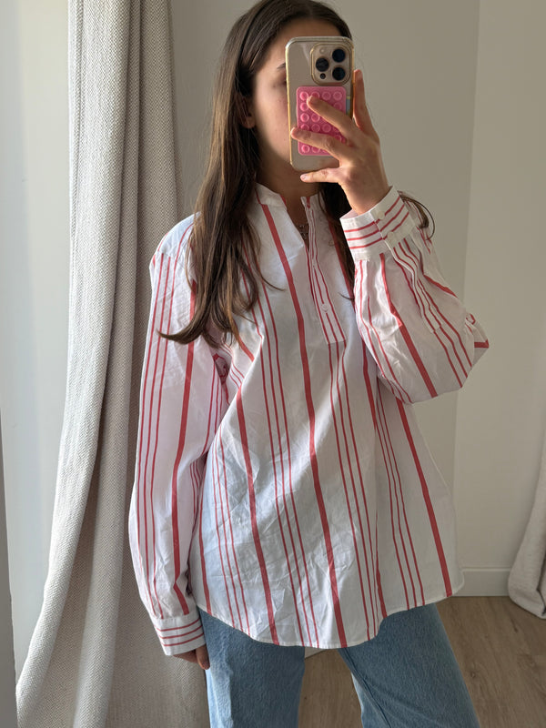 Chemise Claudie Pierlot blanche rayures corail T.40 01/06