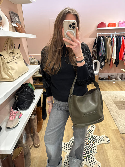 Sac kaki en cuir Longchamp