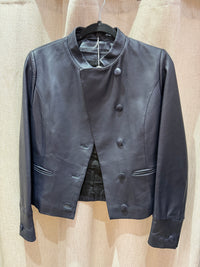 Veste en cuir cintrée bleu nuit Comptoir des Cotonniers T.36 04/10