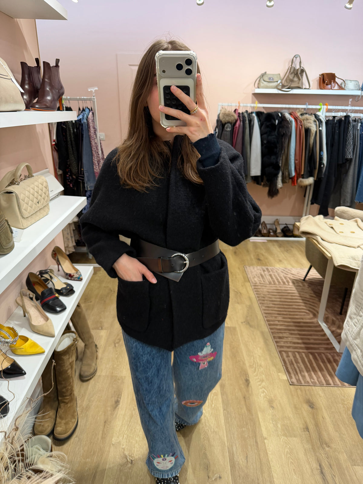 Manteau court noir ceinturé - ba&sh - Taille S 19/09