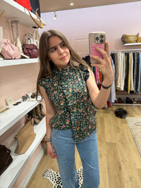 Sans marque Top Bleu fleurs rouges T.34 01/07