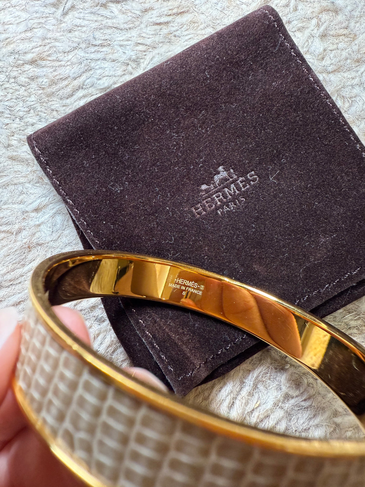 Bracelet hermes lézard gris beige T.S