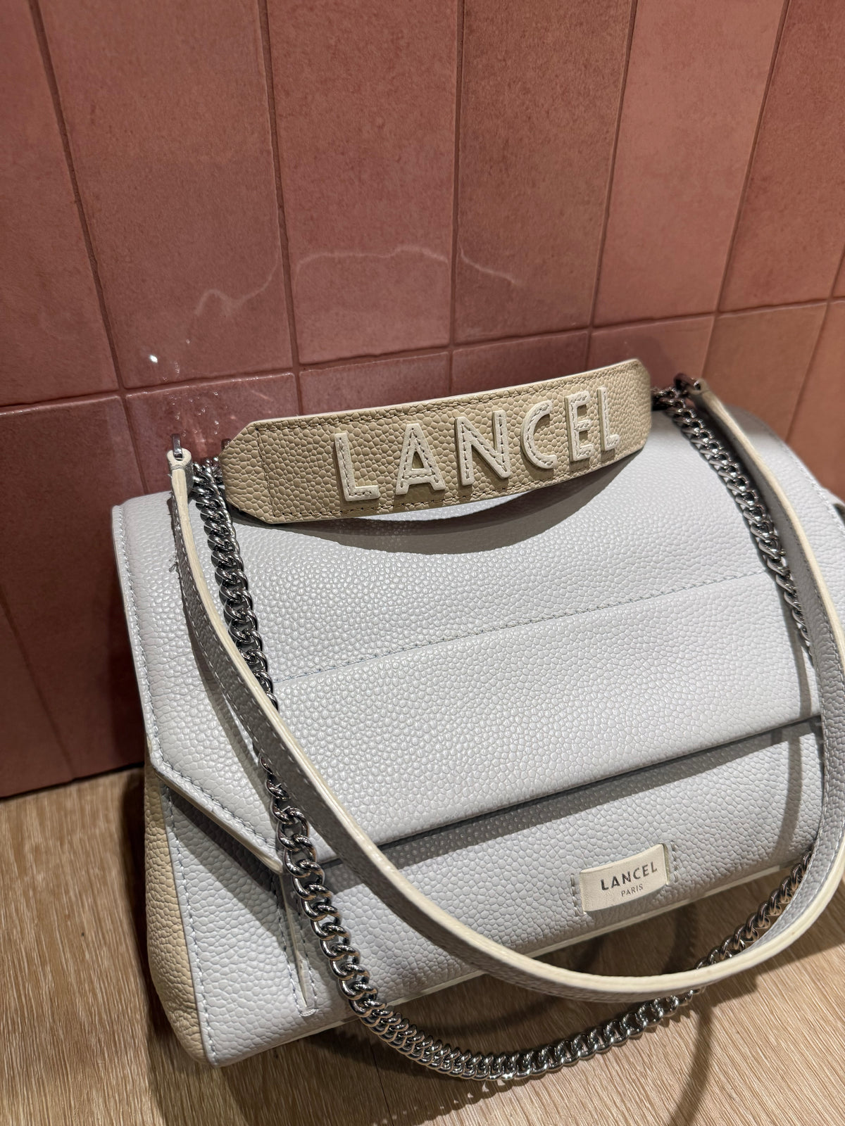 Sac lancel + dustbag cuir bleu ciel et beige