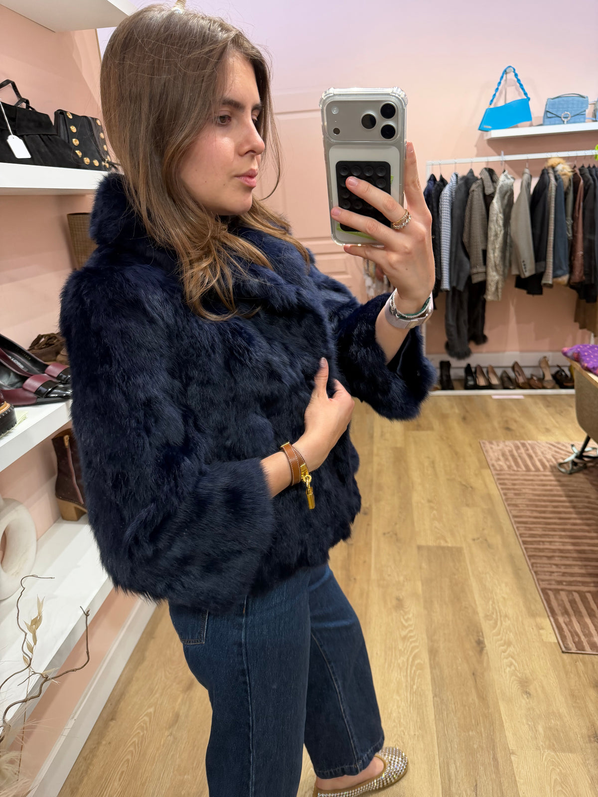 Veste courte en fourrure de lapin - T.S 04/09
