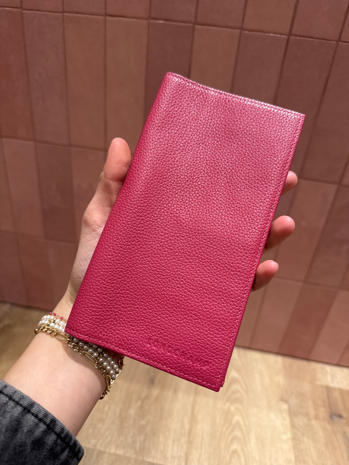 Porte-carte en cuir Longchamp rose