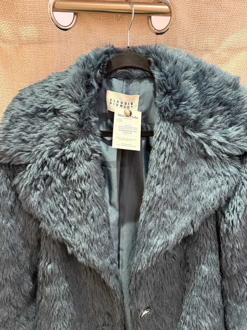 Manteau vert canard fausse fourrure Claudie Pierlot T.38