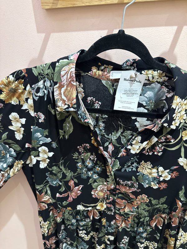 Robe longue manches longues Mango rose à fleurs T.M