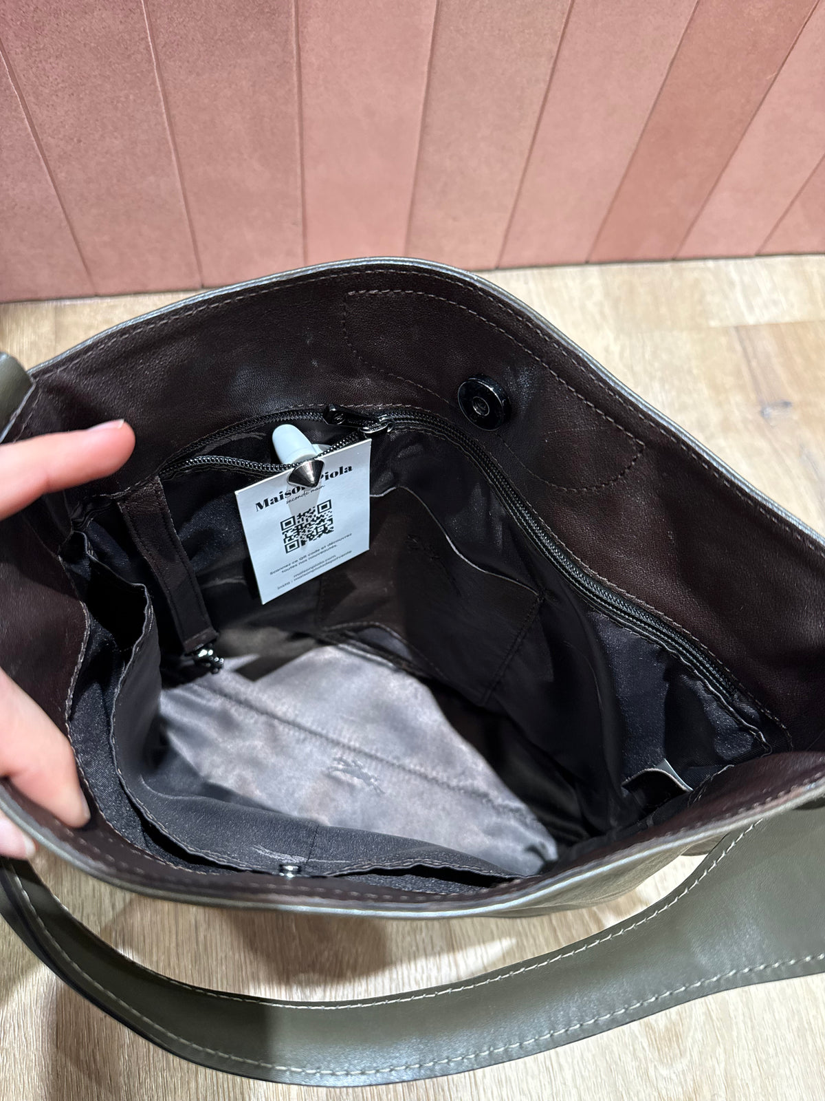 Sac kaki en cuir Longchamp