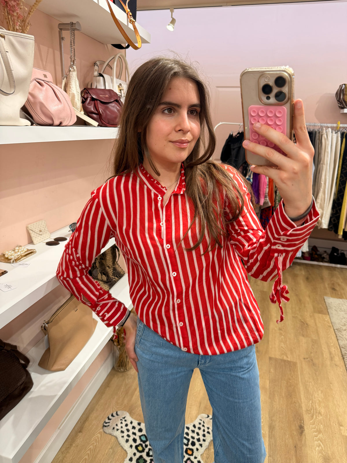 Blouse rouge et blanc rayures T.S 01/07
