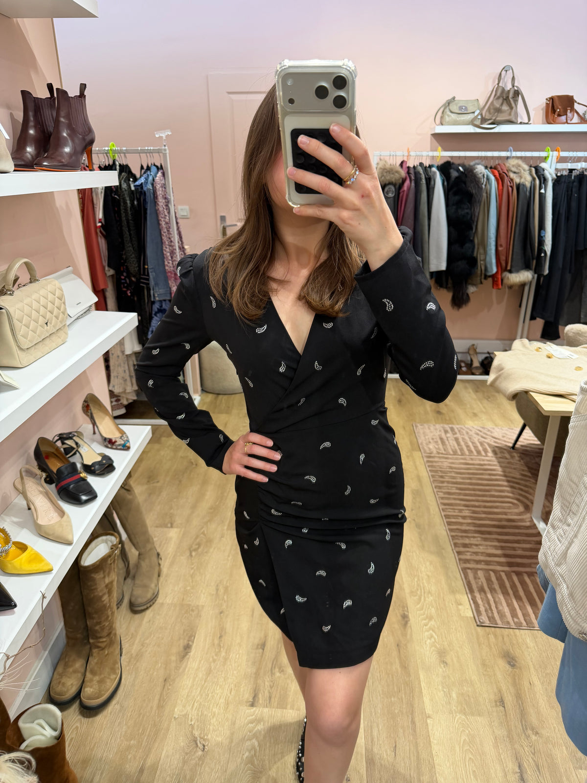 Robe motif cachemire en strass Maje - Noir - T.36 21/09