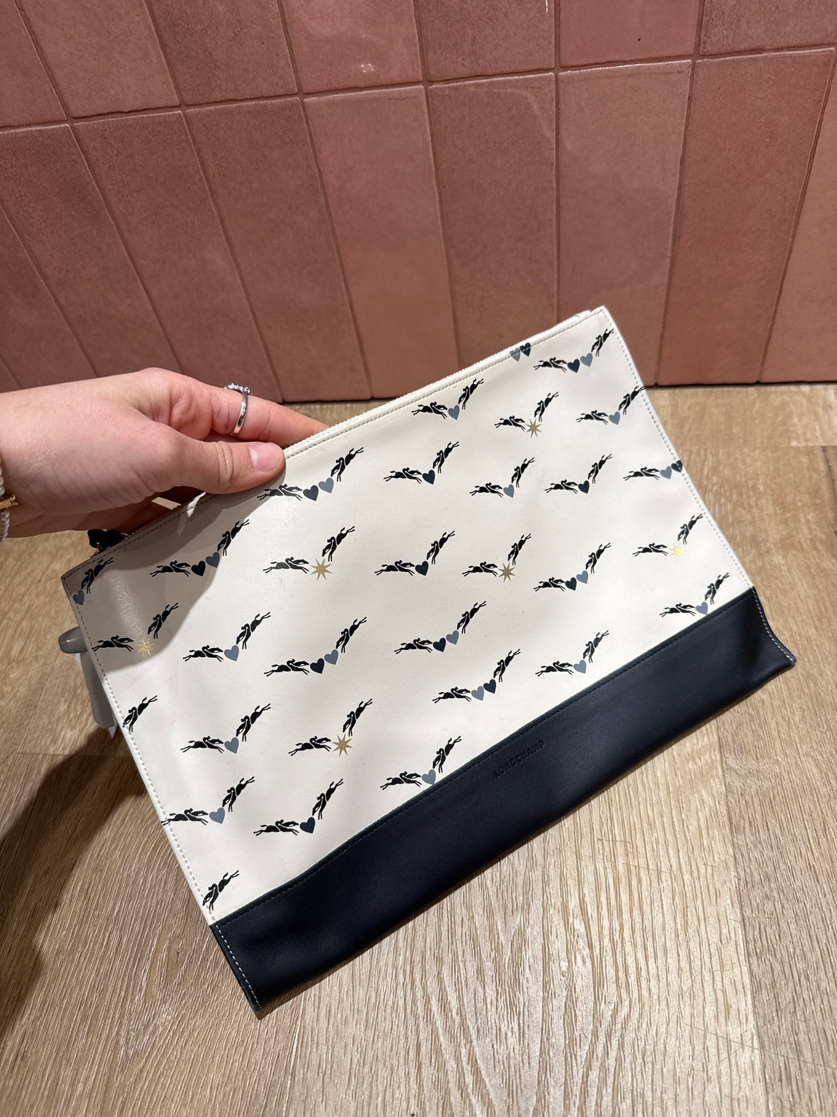 Pochette beige grande Longchamp cuir