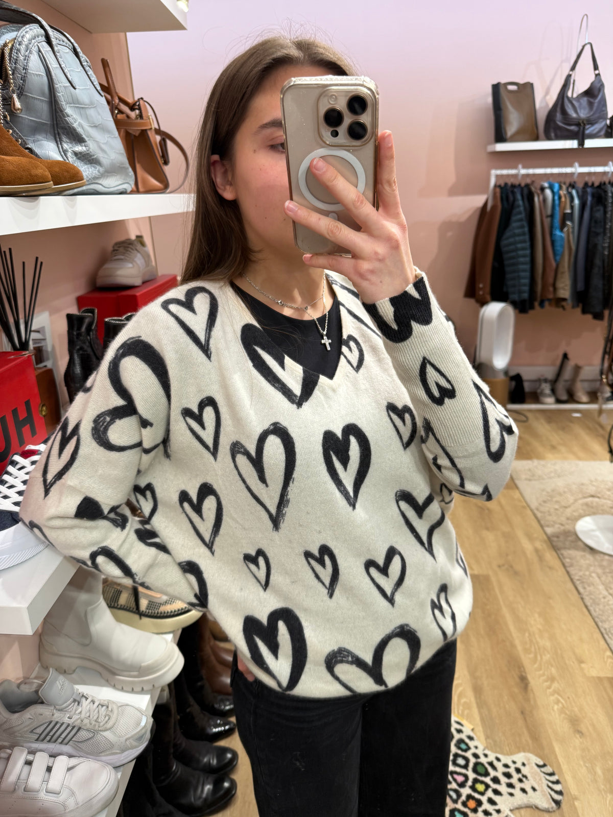 Pull beige cœur noir Estheme cachemire T.M