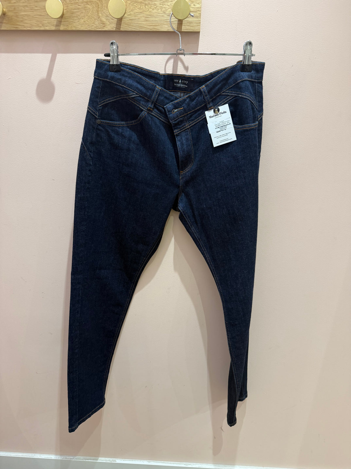 One Step - Jean brut droit surpiqûres marron - brut surpiqûres marron - 42