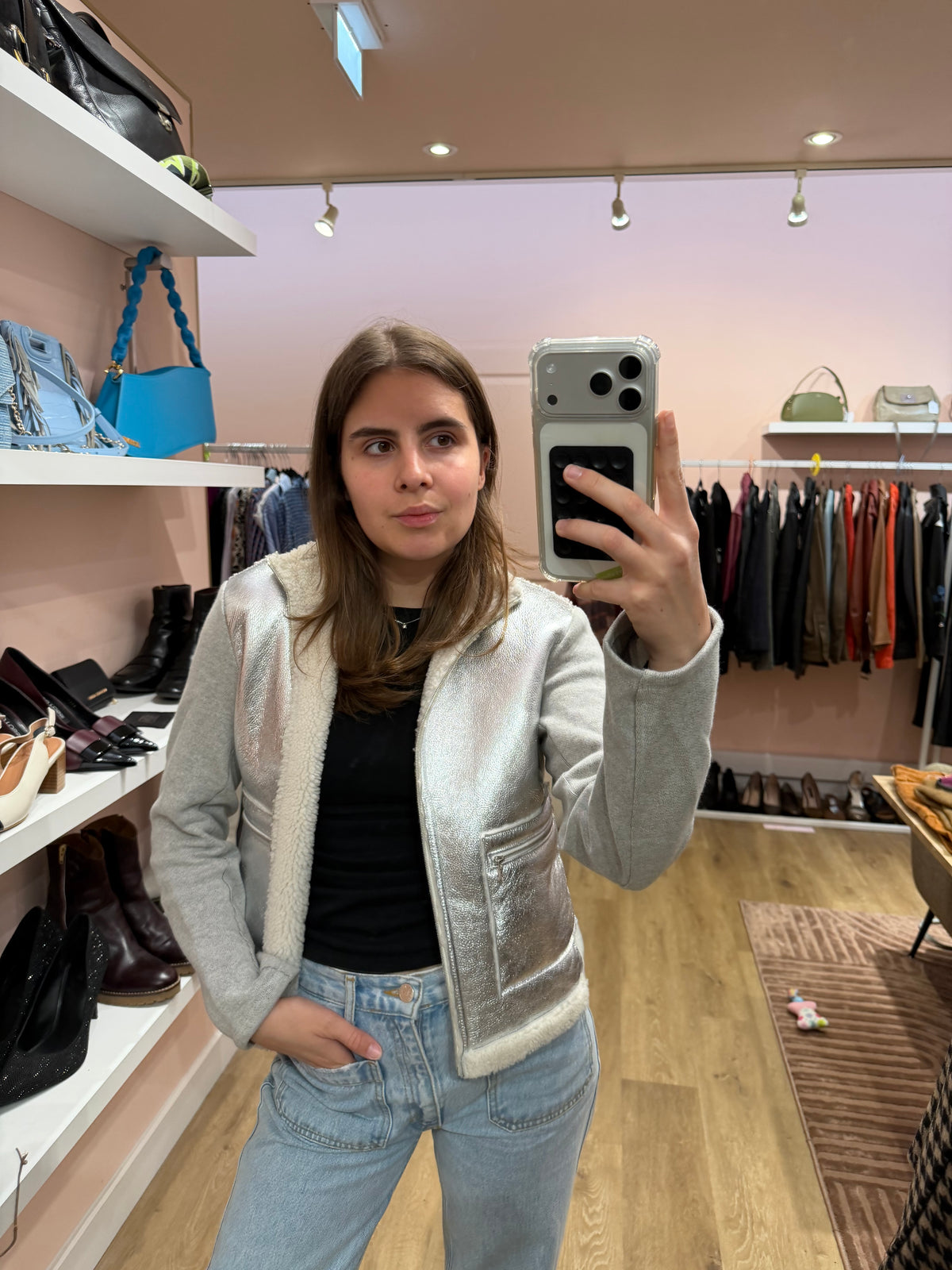 Veste peau lainé argenté Majestic T.S 14/09