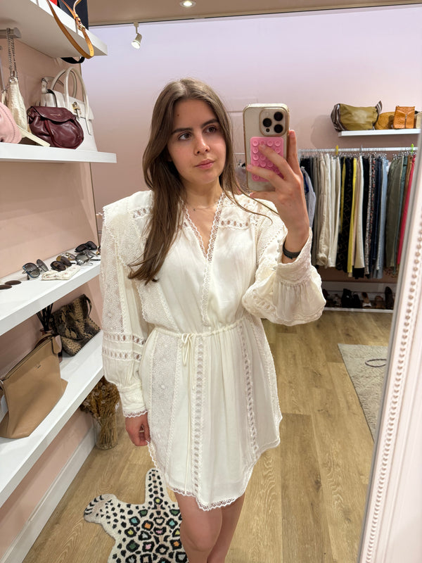 IRO Robe Blanche Robe dentelle manches longues T.L 01/07