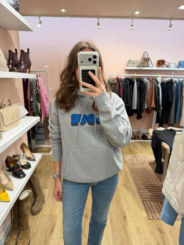 Sandro - Sweat-shirt gris, détail Love - T.M 22/09