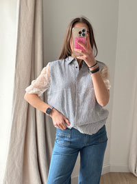Chemise Sandro blanc et noir sequins T.M