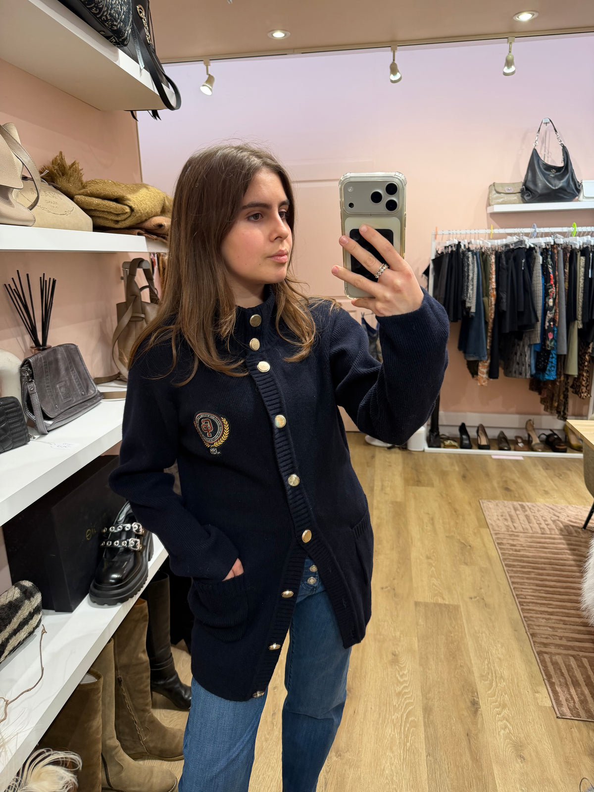 Gilet long bleu marine en laine Claudie Pierlot T.S 15/10