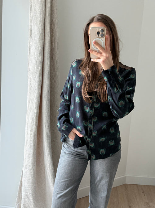 One Step - Chemise bleu marine fleurs vertes - bleu marine fleurs vertes - 42