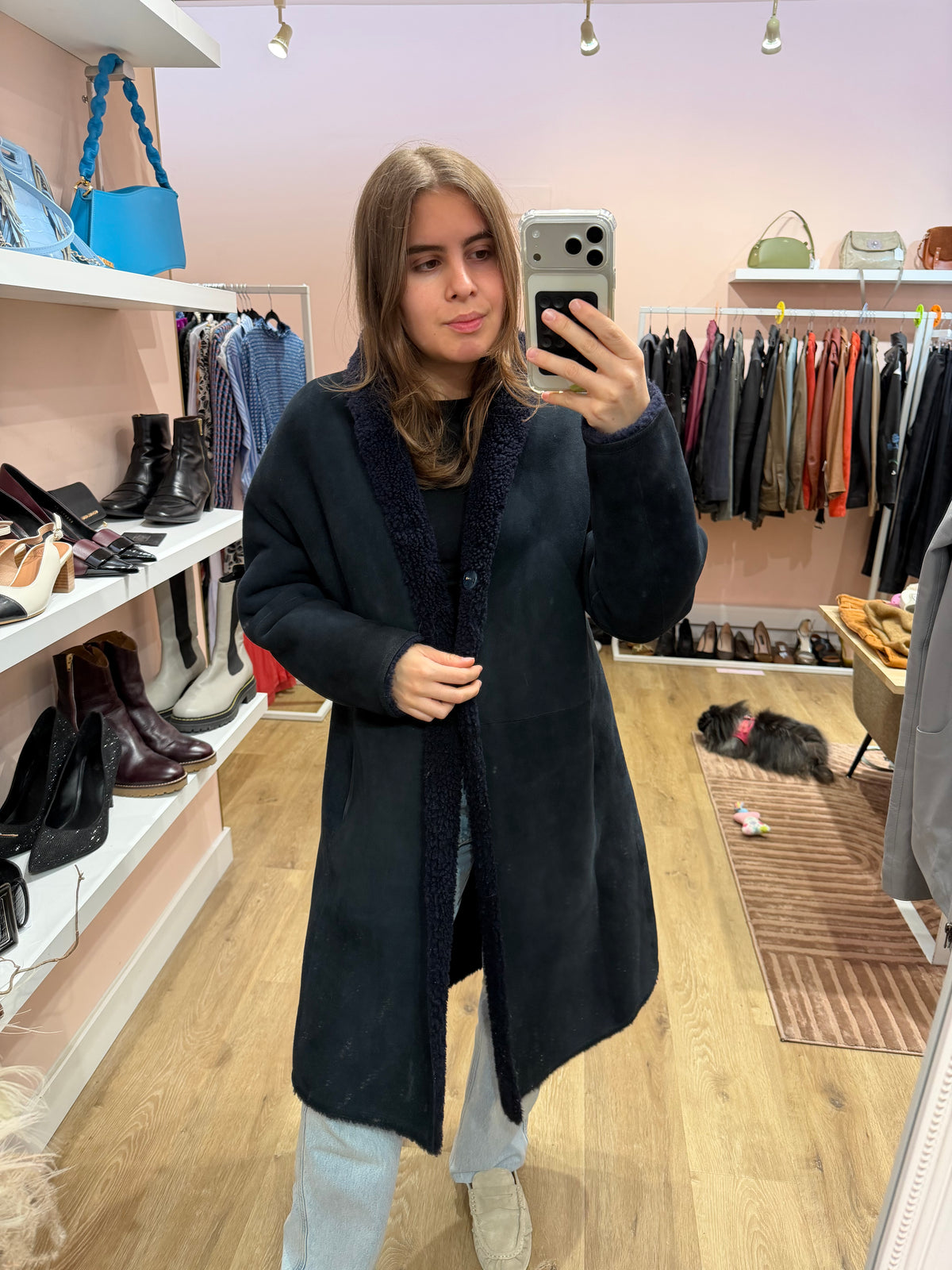 Manteau bleu nuit peau lainé Gérard Darel T.38 (L) 14/09