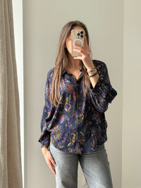 Caroll Bleu marine fleurs violette Chemise T.M