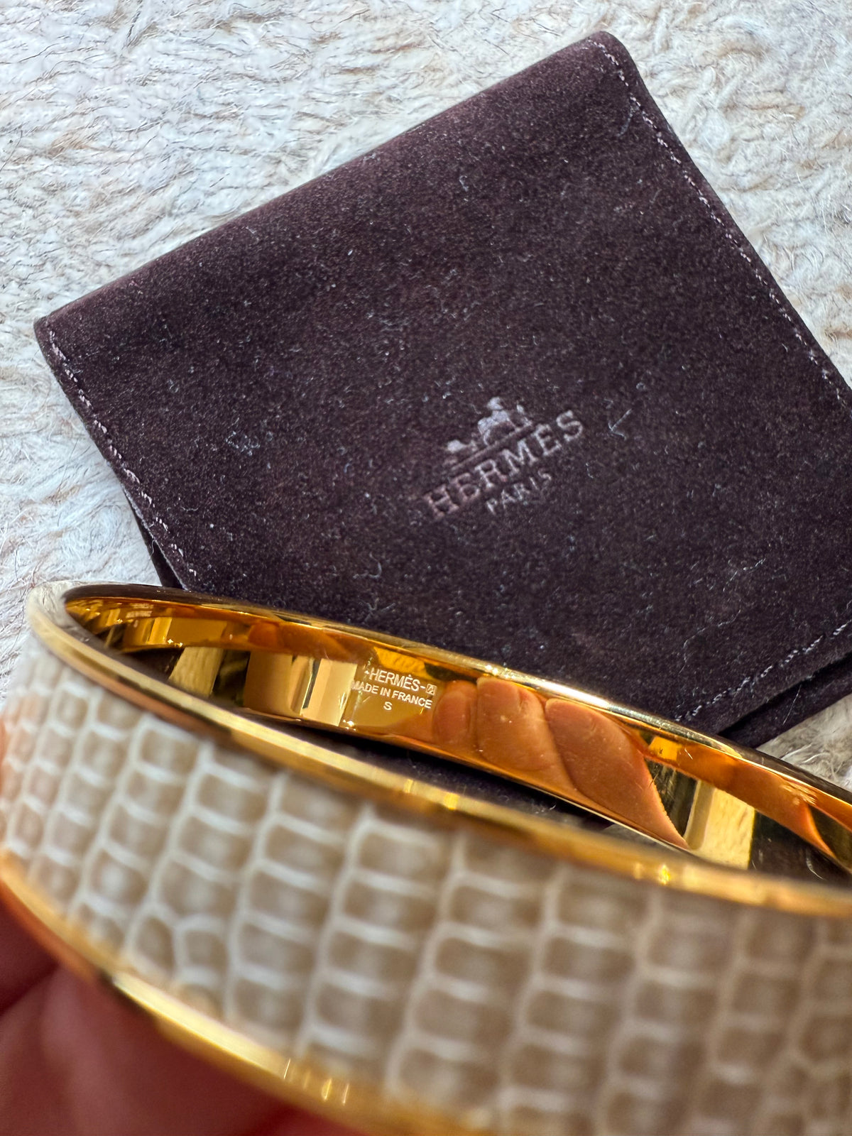 Bracelet hermes lézard gris beige T.S