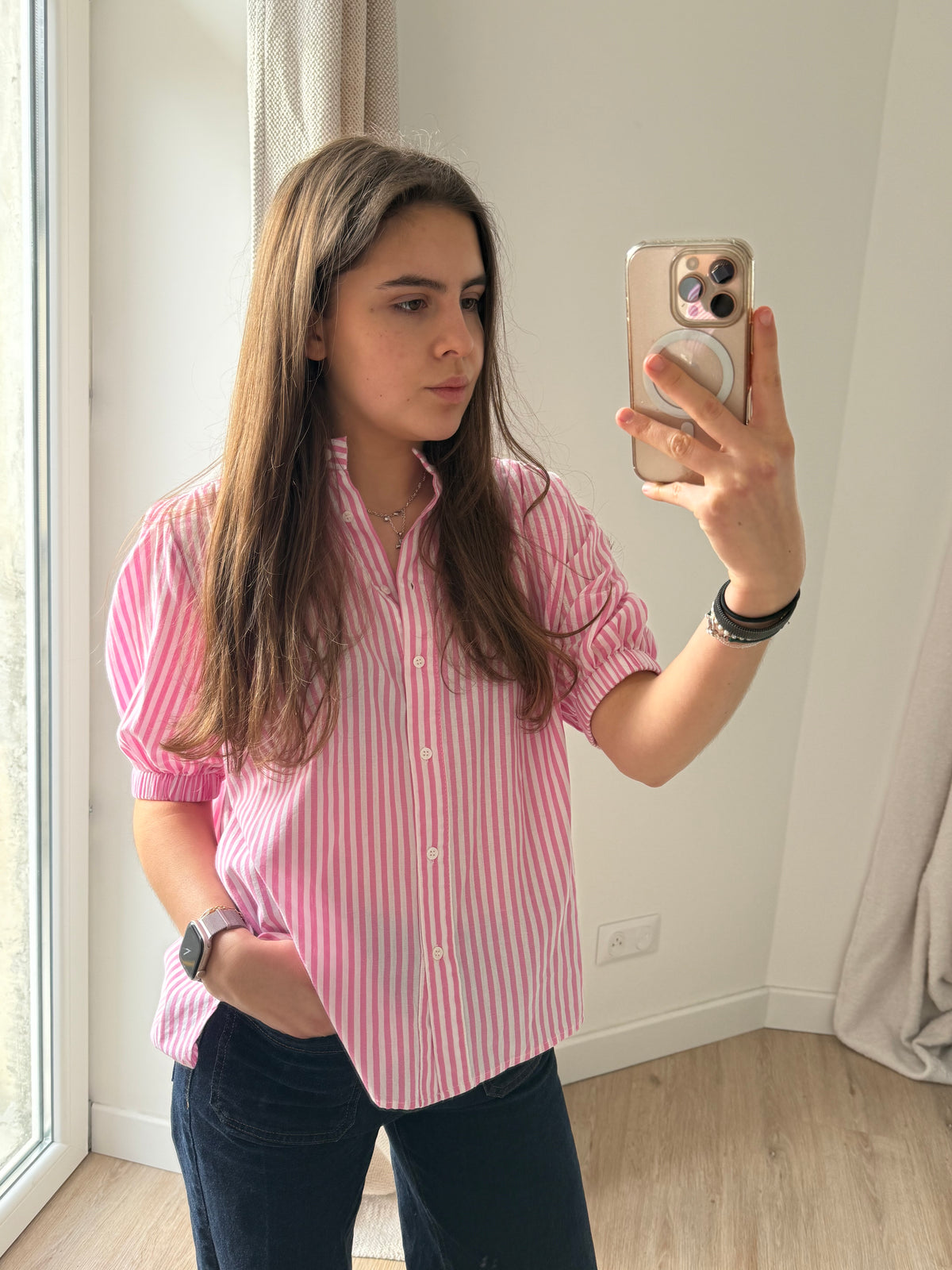 Chemise rose Y*coo rayures T.M/L