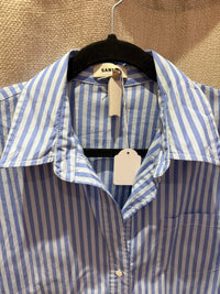 Sandro Chemise courte bleue à rayures T.L 12/09