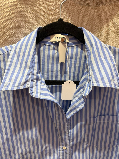 Sandro Chemise courte bleue à rayures T.L 12/09