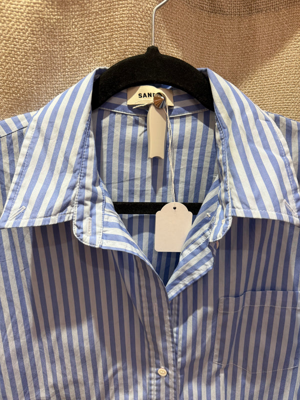 Sandro Chemise courte bleue à rayures T.L 12/09