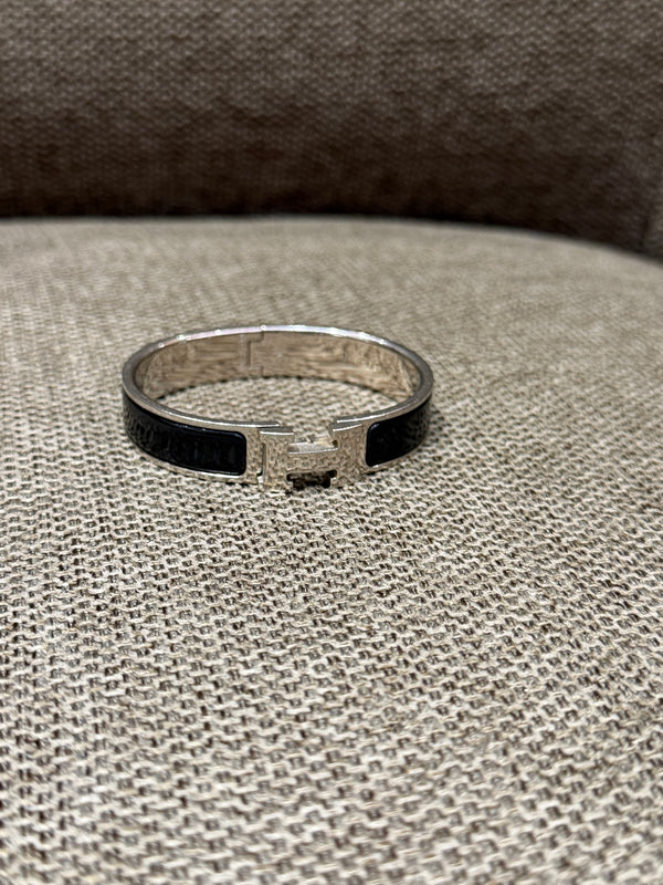 Bracelet noir Clic Hermès, finition argentée 19/10
