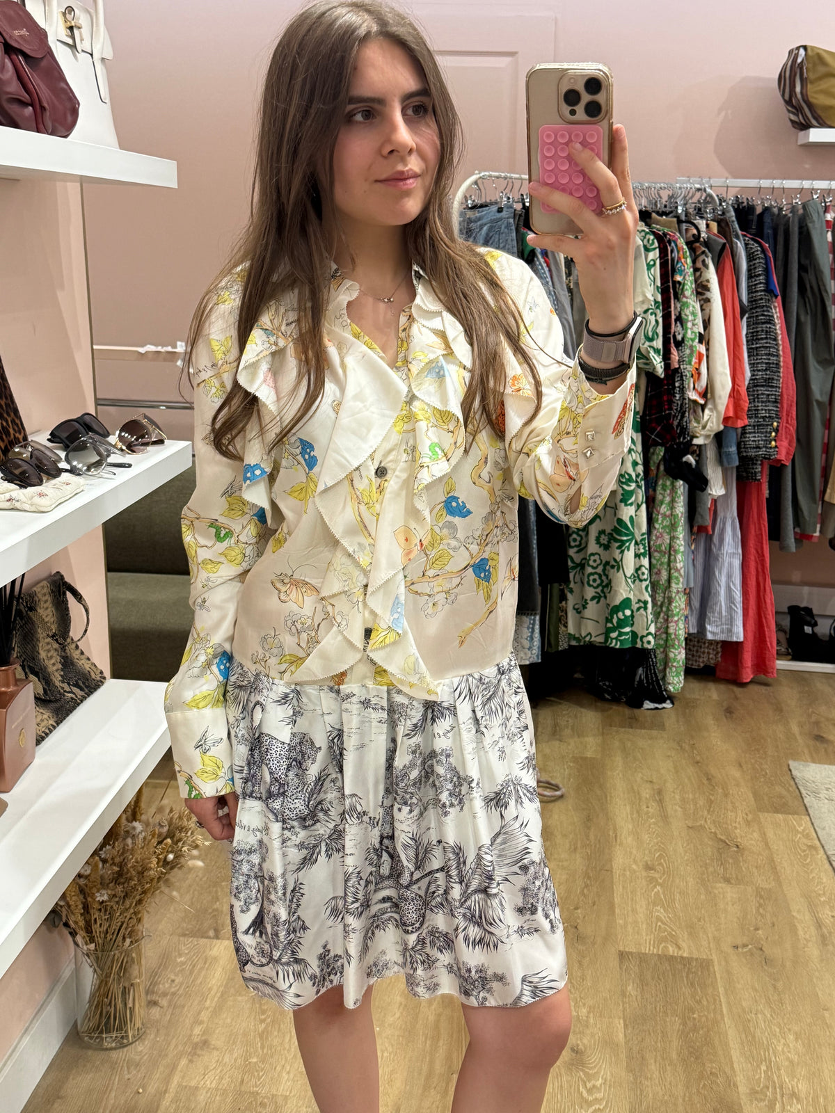 Zadig & Voltaire Robe Blanche rose et jaune Robe soie T.L 30/06