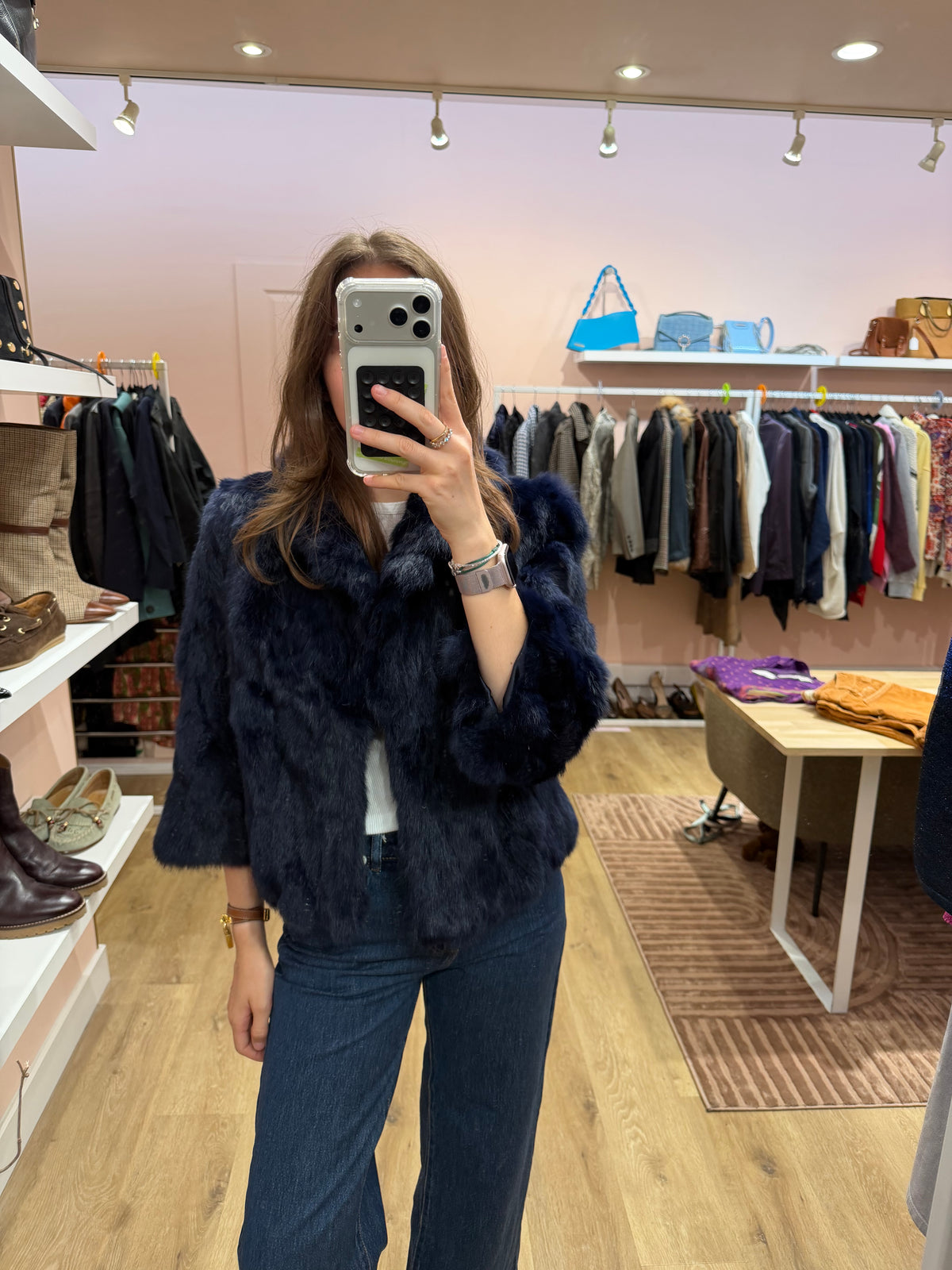 Veste courte en fourrure de lapin - T.S 04/09