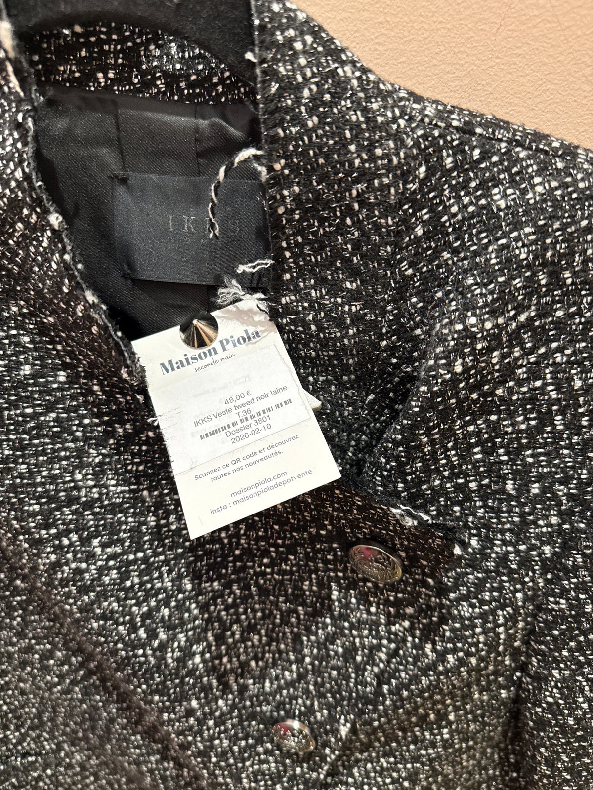 IKKS Veste tweed noir laine T.36
