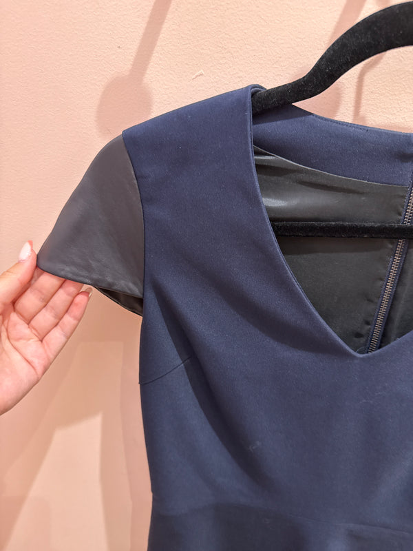 Robe bleu marine détails cuir Zapa
