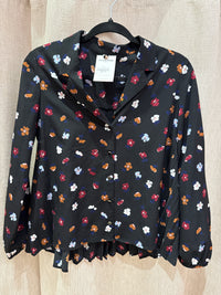 Blouse noir et rose i.code fleurs blanches T.S