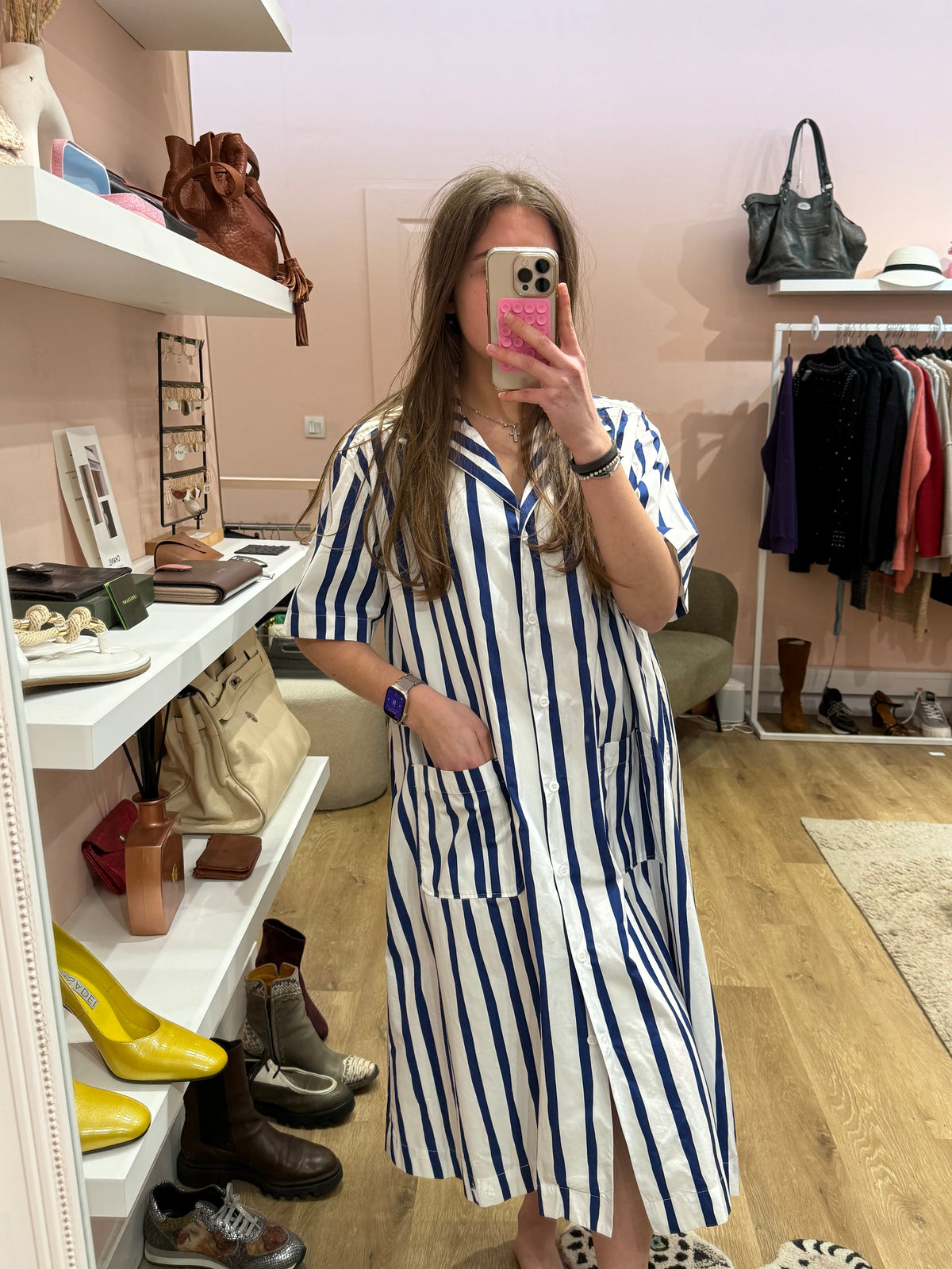 Robe APC blanche et bleue rayures T.M