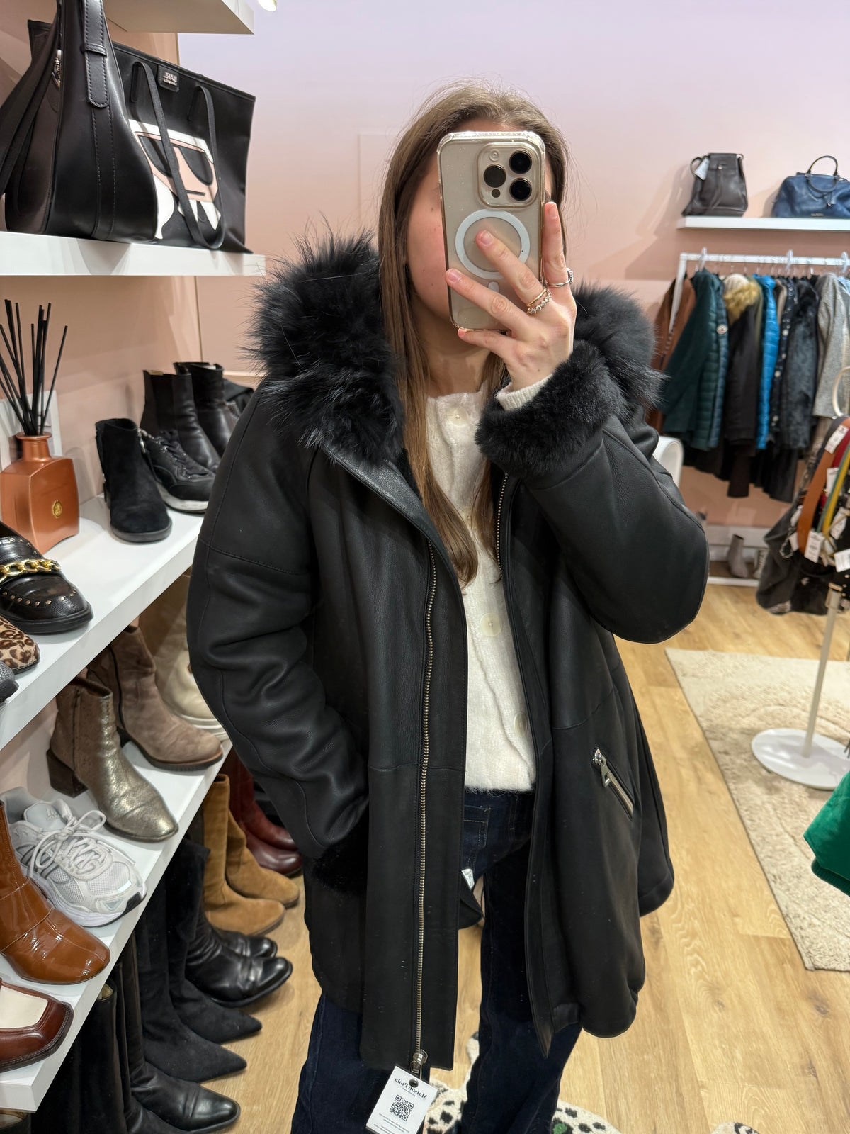 Veste noire Rizal en peau laine T.38