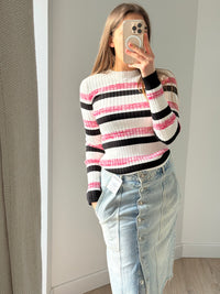 Pull moulant Maje blanc et rose - T.S