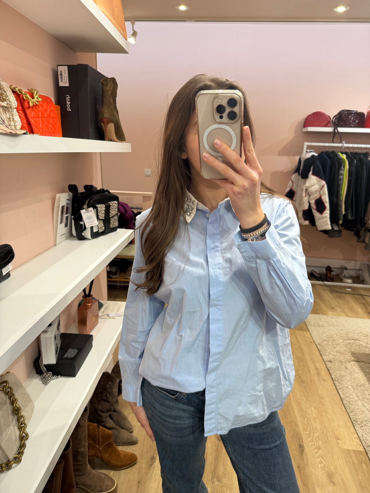 Chemise Claudie Pierlot bleu col strass T40