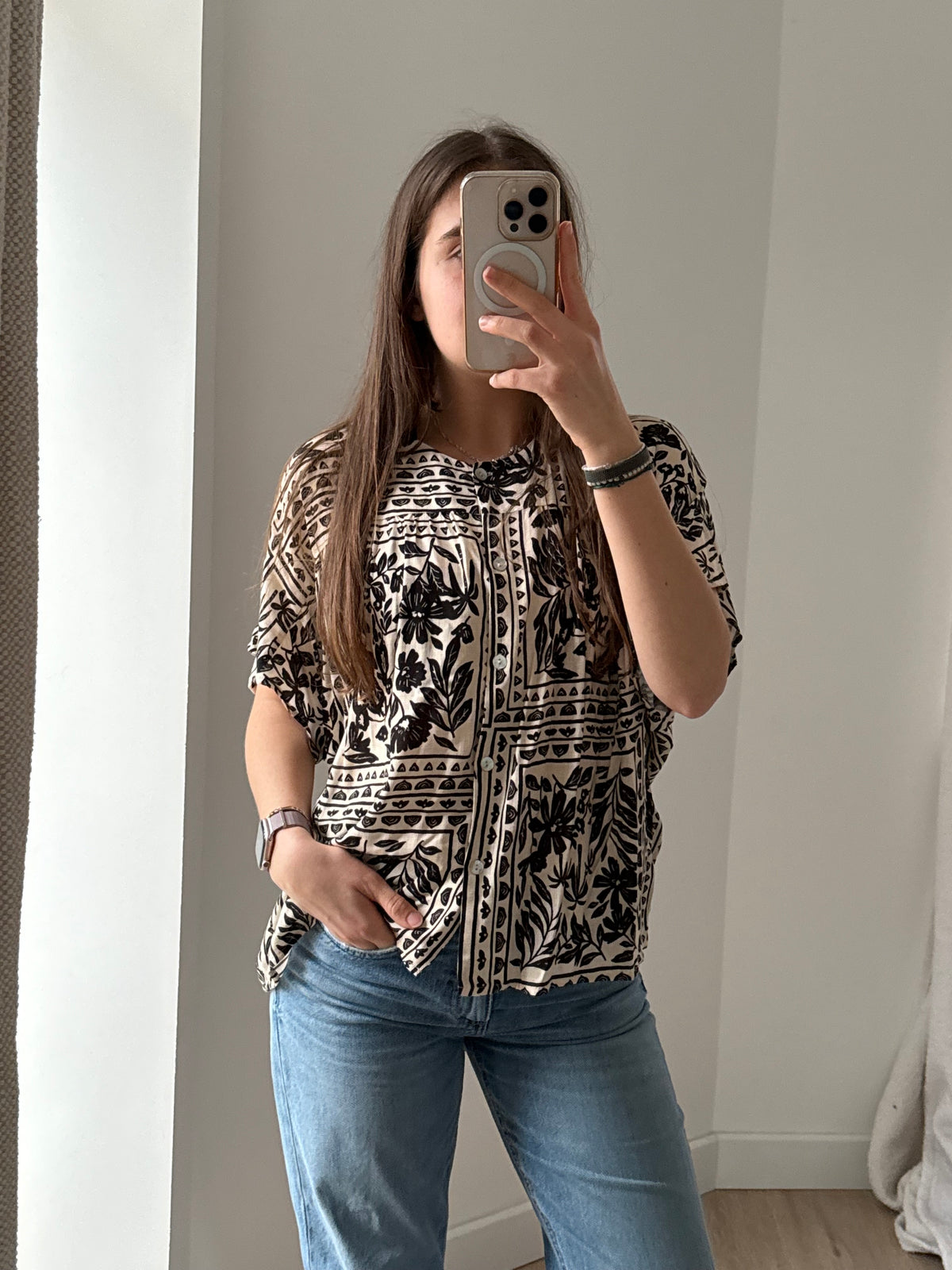 Blouse I.code Beige & noir (motif MC) T.XL