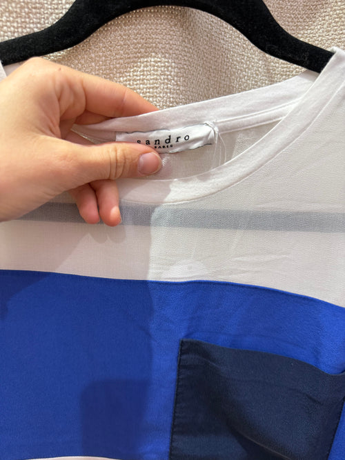 T-shirt blanc bande bleue Sandro T.S