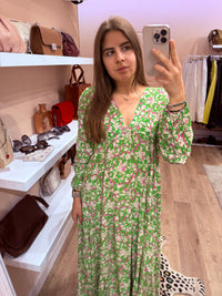 Robe verte et rose longue banditas T.U 12/07