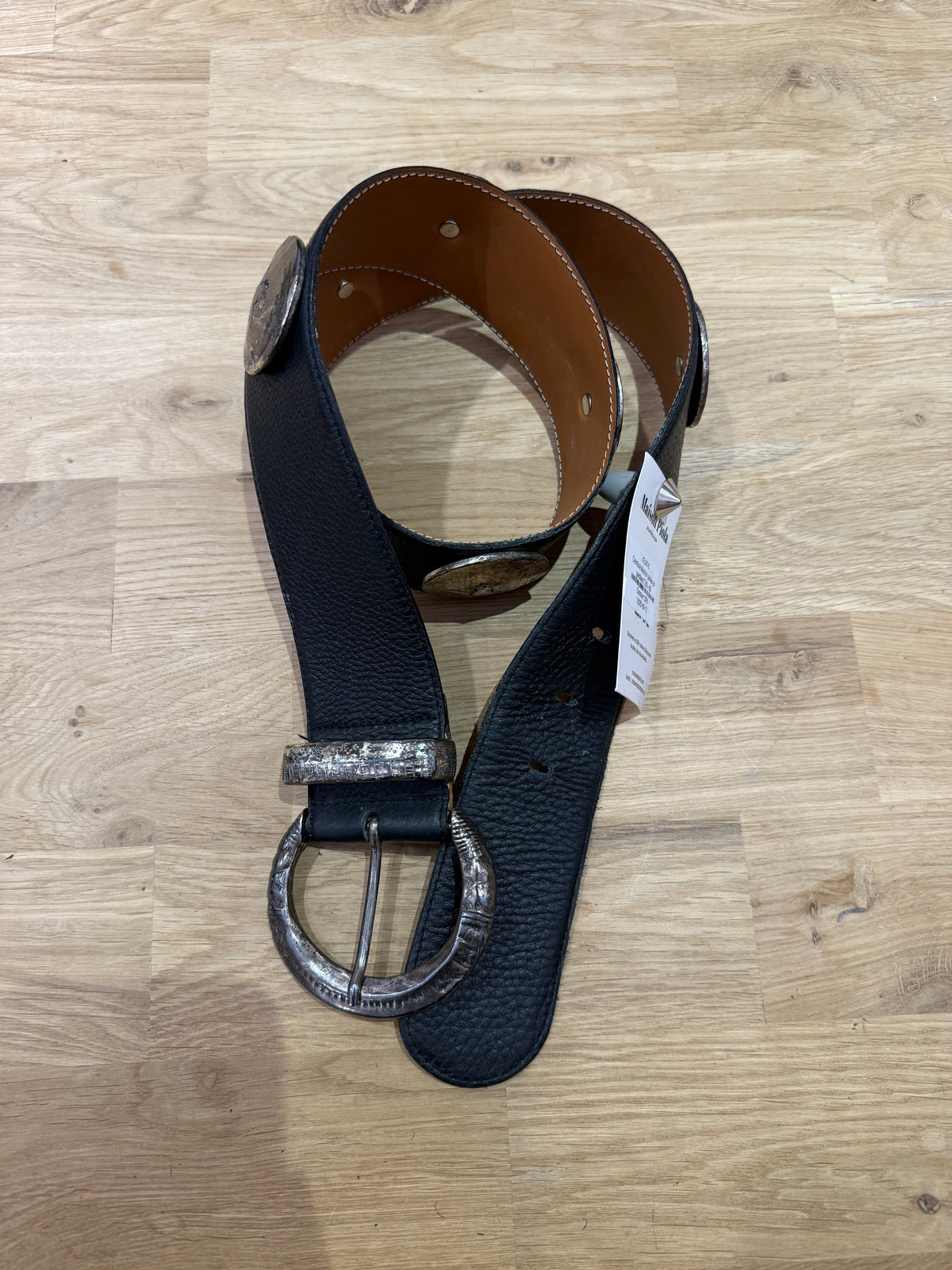 Ceinture Marron perles argentées T.80