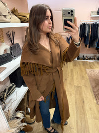 Manteau long marron à franges en laine Hôtel Particulier T.M/L 22/10