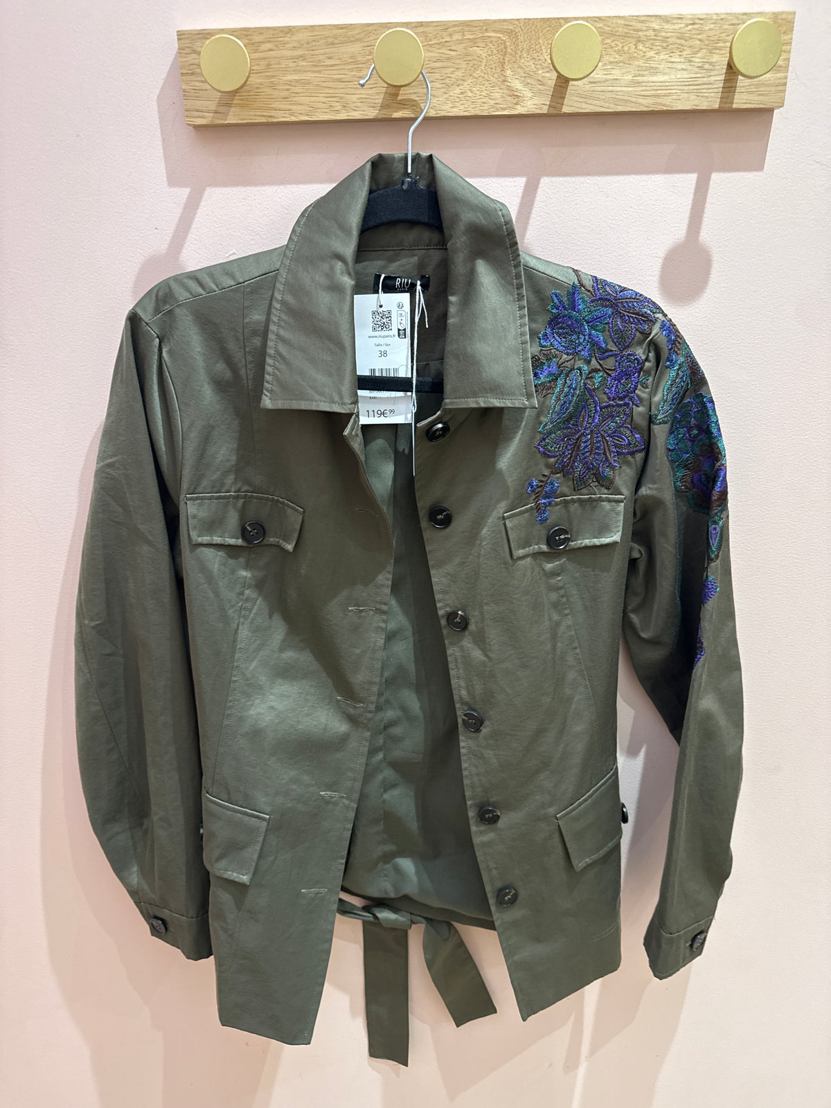 RIU - Veste broderie violette Kaki - T.38