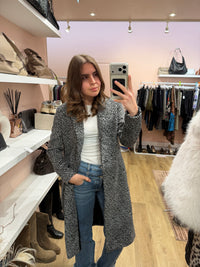 Manteau long gris à taches en laine Maje - T.S 12/10