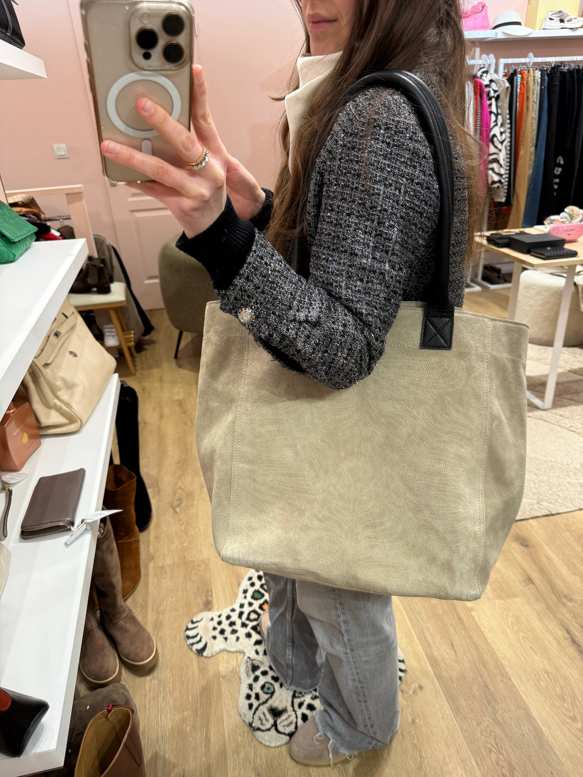 Yaya - Beige - Sac cabas beige daim cuir - T.TU