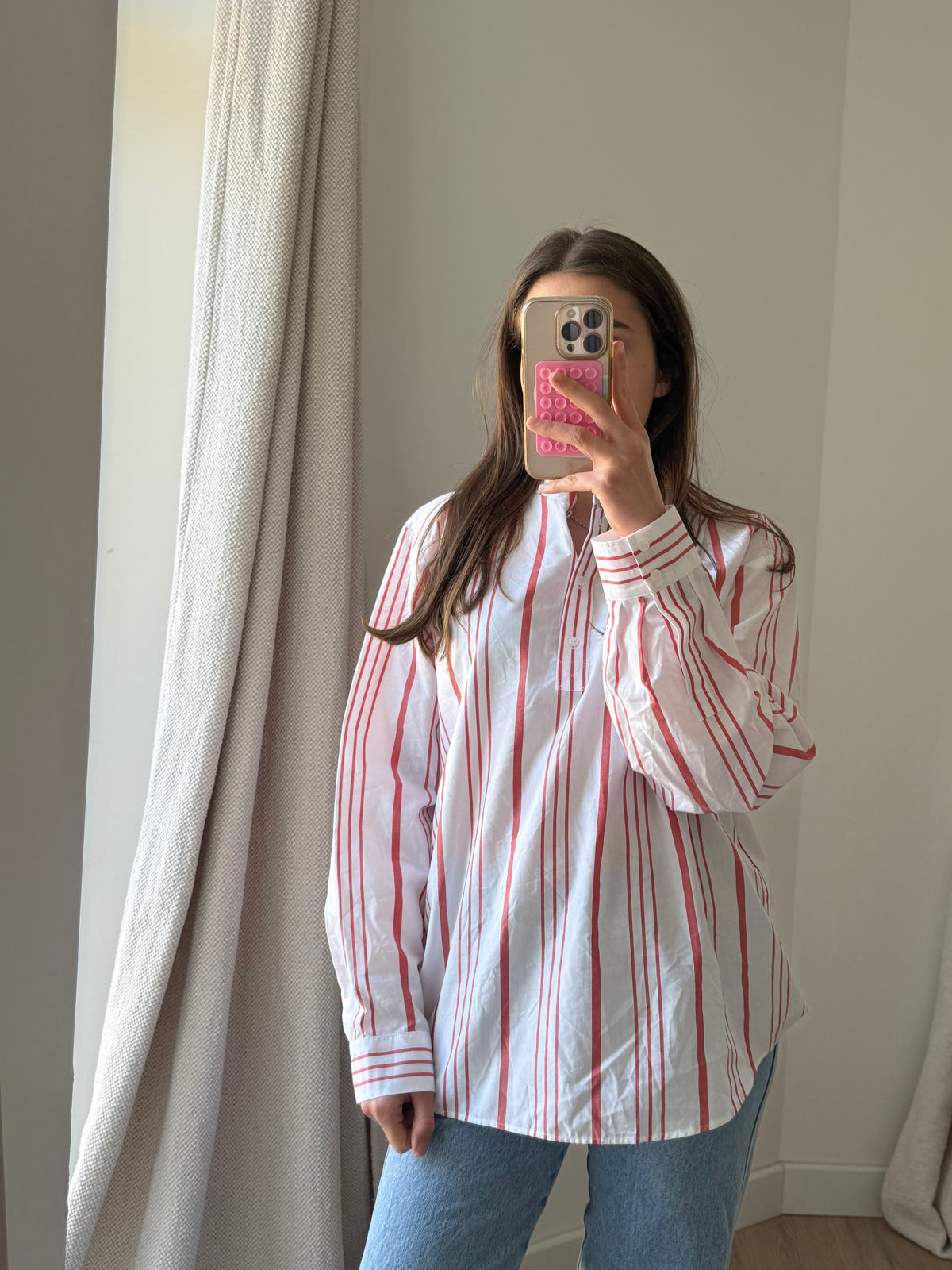 Chemise Claudie Pierlot blanche rayures corail T.40 01/06